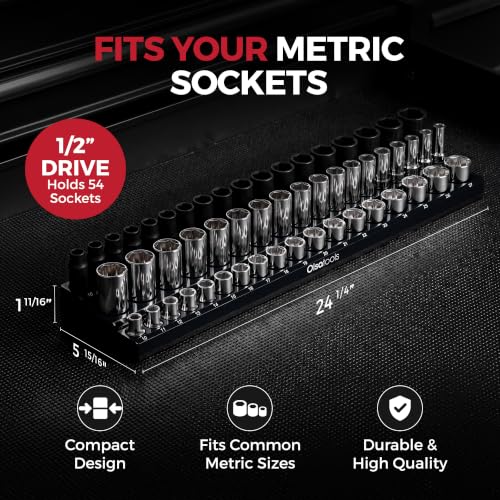 Olsa Tools Magnetic Socket Holder 1/2-Inch Drive Metric, Black, 54 Slots - color: Black, size: 1/2-Inch Drive, Metric