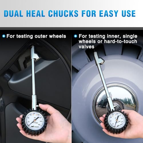 Nilight Tire Pressure Gauge 160PSI Dual Head Stainless Steel Heavy Duty - color: Dual Head Tire Pressure Gauge