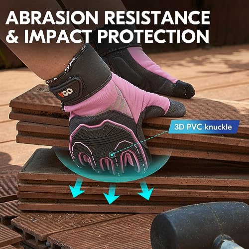 Vgo... Heavy Duty Synthetic Leather Work Gloves Women,Impact Protection Mechanic Gloves,Touchscreen(SL8849IP-FM) - color: Pink, size: Small(1 Pair)
