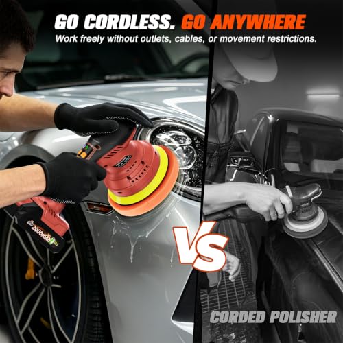 Cordless Dual Action Car Buffer Polisher, 8-Speed, 2*21V Batteries - color: Red