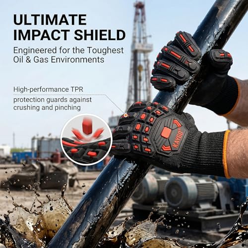 KAYGO TPR Impact Resistant Work Gloves for Men, MicroFoam Nitrile Coated | ANSI Cut Resistant Level A3, Anti-Abrasion & Firm Grip, TPR Back Impact Guard, for Mechanics, Construction, Glass Handling - size: Large
