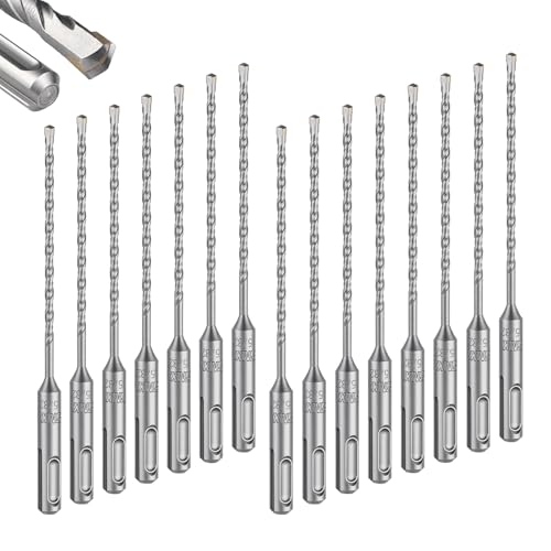 Geinxurn 5/32" x 6" SDS Plus Rotary Hammer Drill Bits, 15PCS Double Thread Masonry Drill Bits Set Carbide Tipped, Drilling in Brick, Stone and Concrete, Cement Walls - size: SDSBIT053206-15
