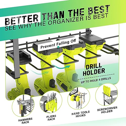 SUNALLY Power Tool Organizer, 4 Drill Holder Wall Mount Tool Storage Rack - style: 4 Drill Holders G