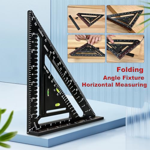 Foldable Carpenter Square 7 inch Angle T-Ruler Multi-Purpose Carpenter Tools, Rafter Square, Protractor, Ruler, Marking Gauge, Drill Gauge, Include Woodworking Pencil (Black-no jig) - color: Black-no jig