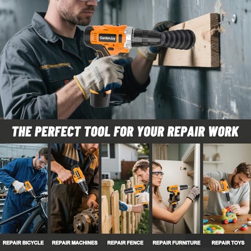 12V Cordless Electric Drill Driver Set, Powerful Lightweight Portable Rechargeable Screwdriver 42pcs Accessories,2-Speed, 24+1 Position for Wood/Wall Drilling & Screw Driving, Home DIY Tool woman man - style: 12V - 2 Batteries - Orange - Basic