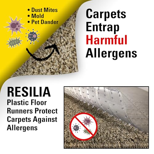 RESILIA Deep-Pile Carpet Runner - Plastic Vinyl Carpet & Rug Protector, Waterproof Clear Vinyl Floor Runners, 48 Inches Wide x 6 Feet Long, Made in The USA - size: 48" x 6' (Rectangular)