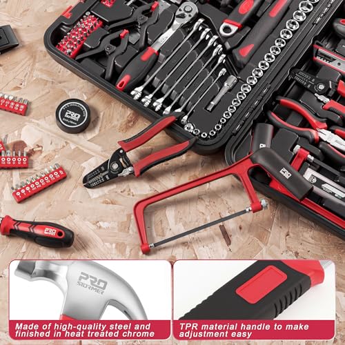 Prostormer 259-Piece Home Tool Kit with Portable Storage Box, Red - color: Red