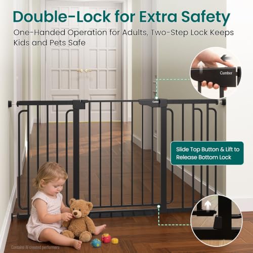 Cumbor 30.4-56.8" Extra Wide Baby Gate, Auto Close Dual Lock Dog Gate Black - color: Black, size: 30.4"-56.8" W x 30.5" H