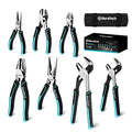 DURATECH 7-Piece Pliers Set with Rolling Pouch,Cr-Ni Construction | 10" & 8" Groove Joint, 8" & 6" Long Nose, 8" Linesman, 6" Slip Joint & Diagonal Pliers