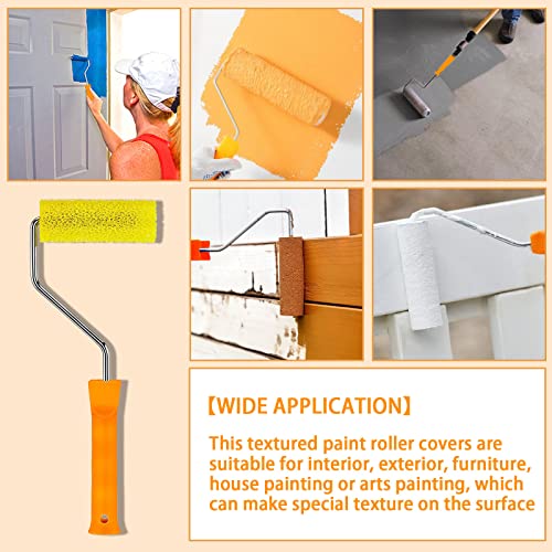 12 Pcs 4 inch Textured Paint Roller Covers+2 Frame Set,3 Textures - size: 4",4S+4M+4L+2Frame