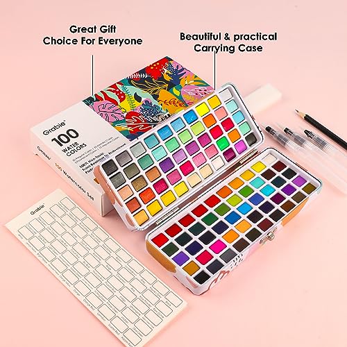 Grabie Watercolor Paint Set of 100 Color with Brush Pens - color: 100 Colors