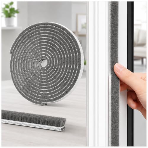 Brush Weather Stripping, 33 Ft, Gray, 0.35" W x 0.2" H - size: 33Feet x 0.2in Brush x 0.35in Backing