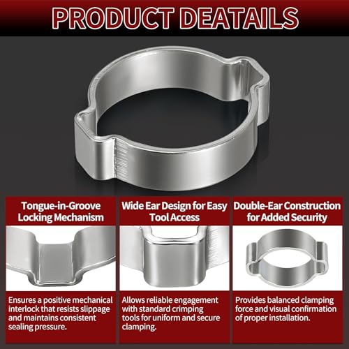 10 Pack Stainless Steel Range 15-18mm Double Ear Hose Clamps - size: 15-18mm