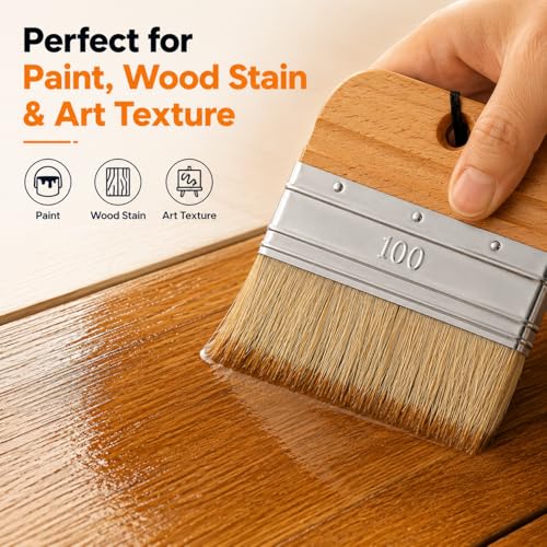 4 Inch Flat Paddle Paint Brush, Chalk Brush with Wooden Handle | Natural Bristle Brush, Wide Paintbrush for Stains, Varnishes, Wall Painting, Furniture Refinishing & DIY Craft Projects - size: 4 Inch Paddle Paint Brush