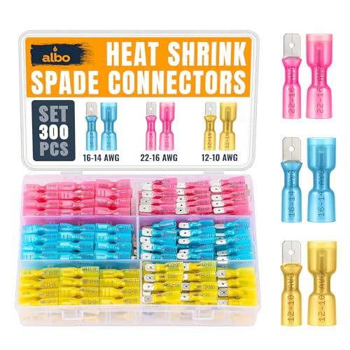 ALBO 300 Pcs Heat Shrink Male and Female Spade Connector Kit, 22-10 AWG - color: Spade Set 300pcs 22-10 AWG