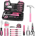 HANGYING 39-Piece Household Tool Set, Pink Tool Kit for Women with Toolbox - color: Pink