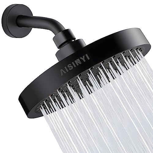 6" Rain Shower Head & 6" Shower Arm, Luxury Matte Black Finish - color: Matte Black, size: 6 Inch Round (1 PCS + Shower Arm)