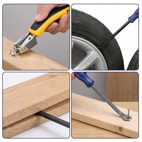 3 Pcs Upholstery Staple Remover Heavy Duty Construction Staple Remover with Nail Puller, Tack Puller Tool, Carpet Removers for Furniture Wooden Case Floor Removing All Kinds of Staples (Blue, Yellow)