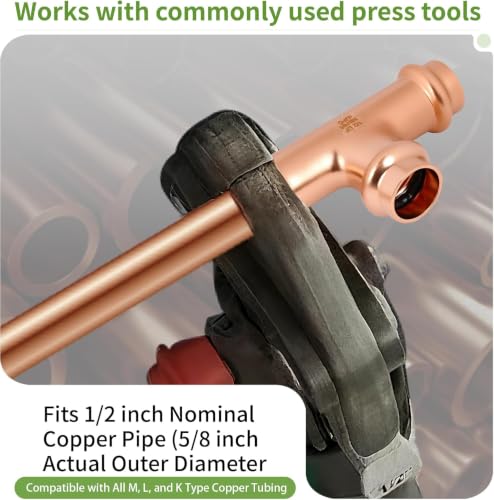 (WDAISY 5 Pack) Industrial-Grade 3/4" × 3/4" × 1/2" Copper Press Fit Tee – Press Fitting, Heavy-Duty Copper Tee, LBP Design, Press Fitting for Copper Tube, Plumbing Connector, Pipe Repair - size: 3/4" × 1/2" × 3/4" Copper Press Reducing Tee – 5P
