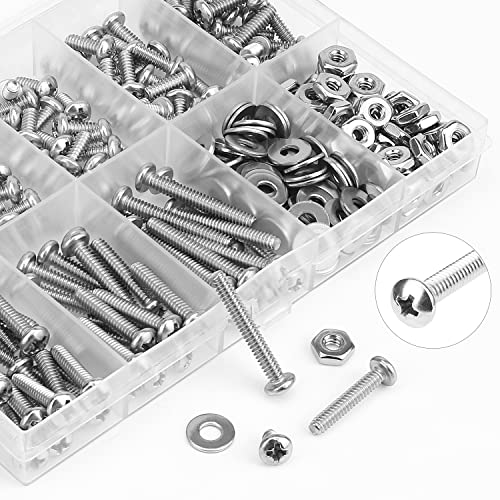 HELIFOUNER 240 Pieces #6-32 Phillips Pan Head Machine Screws Nuts Washers Assortment Kit, Coarse Thread, Fully Machine Threaded, 304 Stainless Steel - size: #6-32, style: Phillips Pan Head