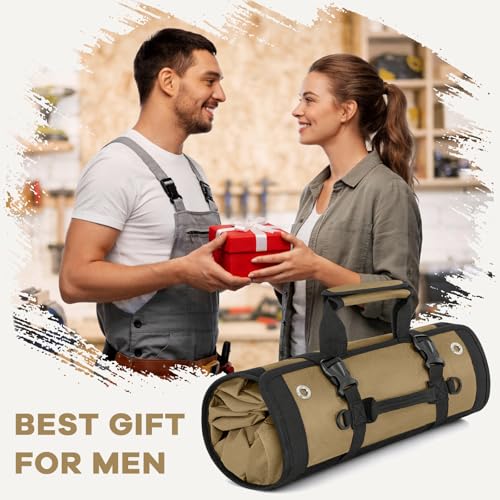 ANILD 18.5 Inch Extra Long Tool Bag Roll Up, Roll Up Tool Bag Organizer - color: Khaki, size: X-Large