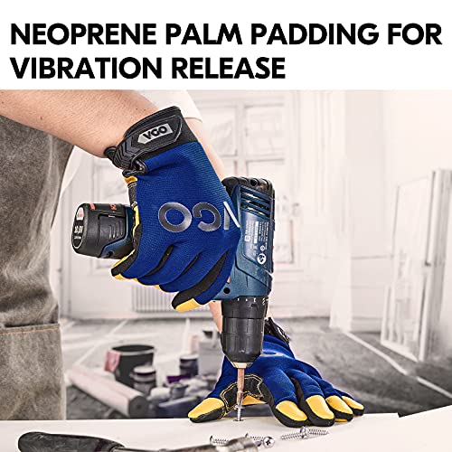 Vgo... 1-Pair Safety Work Gloves for Men,Anti-Vibration,Abrasion Resistant,Leather Work Gloves (XL,Blue, PA7726) - size: X-Large (Pack of 1), style: Blue&yellow-pig Leather