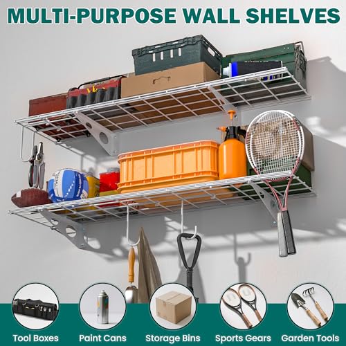 EVERHANGER Garage Wall Shelves, 12 X 48 Inch Wall Mounted Storage Shelves - color: White, size: 48X 12inch
