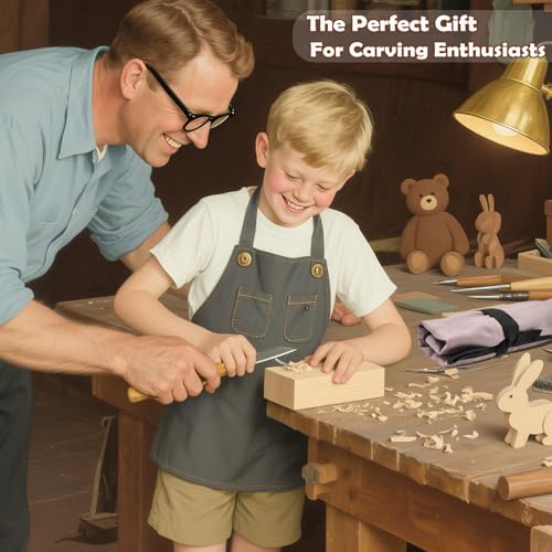 Wood Carving Kit 26pcs Wood Carving Tools Set with Wood Carving Knives Detail Knives Blocks Gloves Whittling Kit for Beginners Adults Kids Woodworking Tools for Spoon Bowl Kuksa Cup
