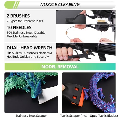 76pcs 3D Printer Tools Kit with Bag, 3D Printer Accessories includes Digital Caliper, Hygrometer, PTFE Tube Kit, Deburring Tool, Scrapers, Nozzle Cleaning, for Bambu Lab, Ender 3, FDM/SLA Printers etc - style: Ultra 3D Maker Version