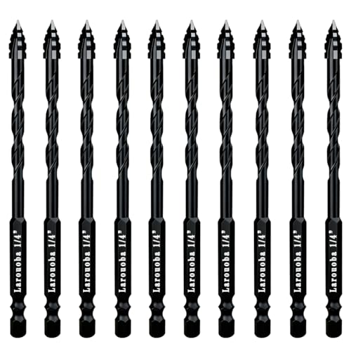 10pc Black 1/4” Serrated Eccentric Masonry Drill Bit, 6mm Serrated Concrete Drill Bit Set for Ceramic Tile Brick Glass Plastic Marble and Wood