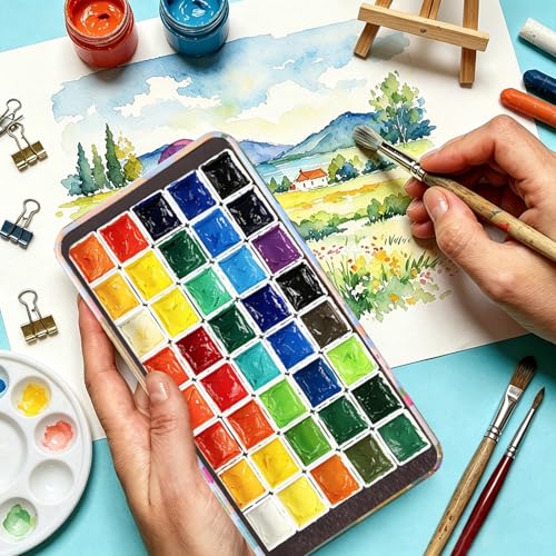 qianshan 40Pcs Empty Half Pans Watercolor Tin Palette with Magnetic Stripe - color: City