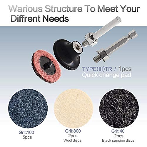 60Pcs 2 Inch Sanding Disc Set, Quick Change Disc Combination, 1/4 Inch Hold Fits Various Grinder. Widely Used for Surface Conditioning, Striping, Polishing, Finishing and Rust Paint Removal - style: 60Pcs Quick Change Discs 2 Inch(Nylon main)