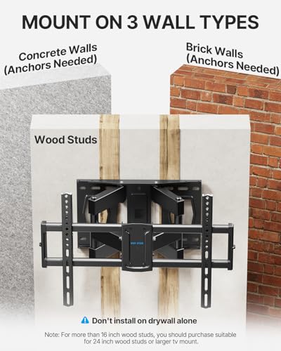 USX STAR Full Motion TV Wall Mount for 37-85 Inch TVs Mounts Up to 132lbs, Fit 16" Wood Stud, Max VESA 600x400mm, Swivel and Tilt Articulating Wall Mount TV Bracket,Fit Most 55+ 65 70 75 inch TVs - size: For 37-85'' TV