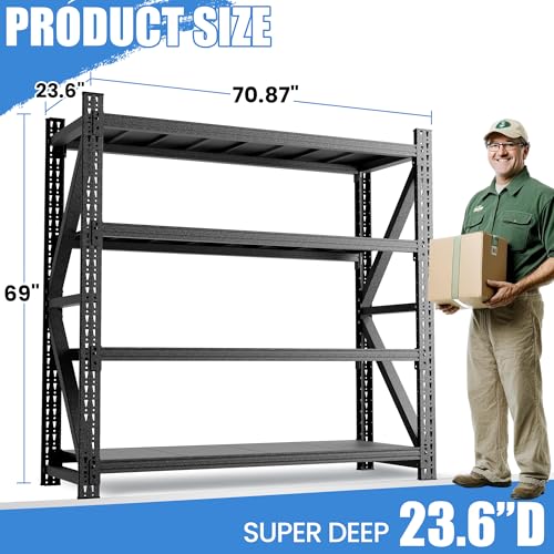 Heavy Duty Metal Shelving Units, Garage Shelves & Storage System - size: 71"W x 24"D x 69"H