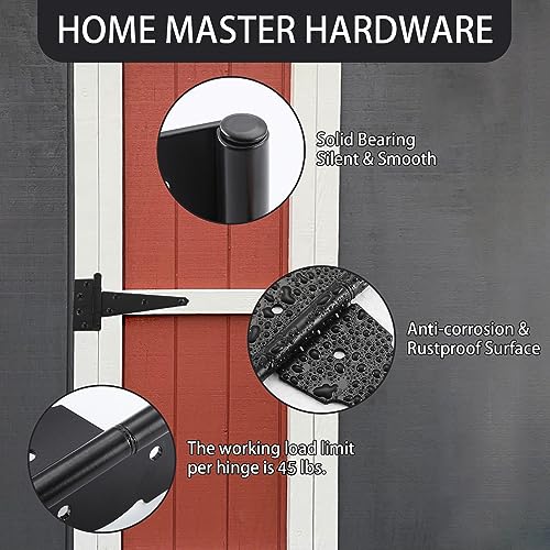 HOME MASTER HARDWARE Wood Gate Hardware Set- Heavy Duty 6" Gate Tee Hinge,Pull Set Gate Hardware Kit with Screws for Outdoor Fence Swing Gate Black Finish (Pack of 2) - size: 6 inch T Hinge (Pack of 2)