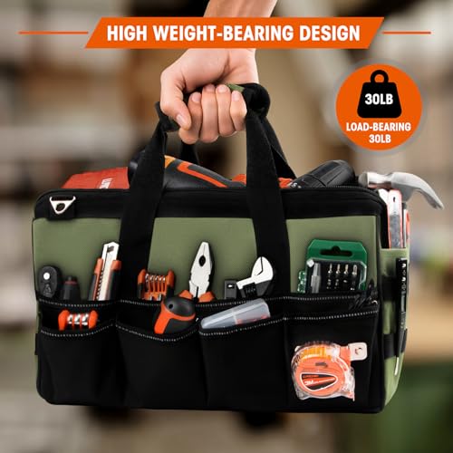 LLNDEI Heavy Duty Tool Bag, 15.7 Inch Portable Tool Organizer With 16-Pocket, Adjustable Strap & MOLLE System,Ideal Gift For Men & Fathers