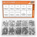 HELIFOUNER 250 Pieces #4-40 x 3/16" 1/4" 5/16" 3/8" 1/2" 5/8" 3/4" 1", Button Head Socket Cap Screws Bolts Washers Nuts Kit, Coarse Thread, Fully Machine Threaded, 304 Stainless Steel - size: #4-40, style: Button Head