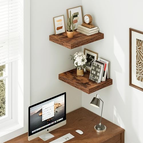 Vivelove Deep Floating Shelves, 16 x 12 Inch, Rustic, Set of 2 - color: Rustic Brown, size: 15.7”wx12”dx1.5”h