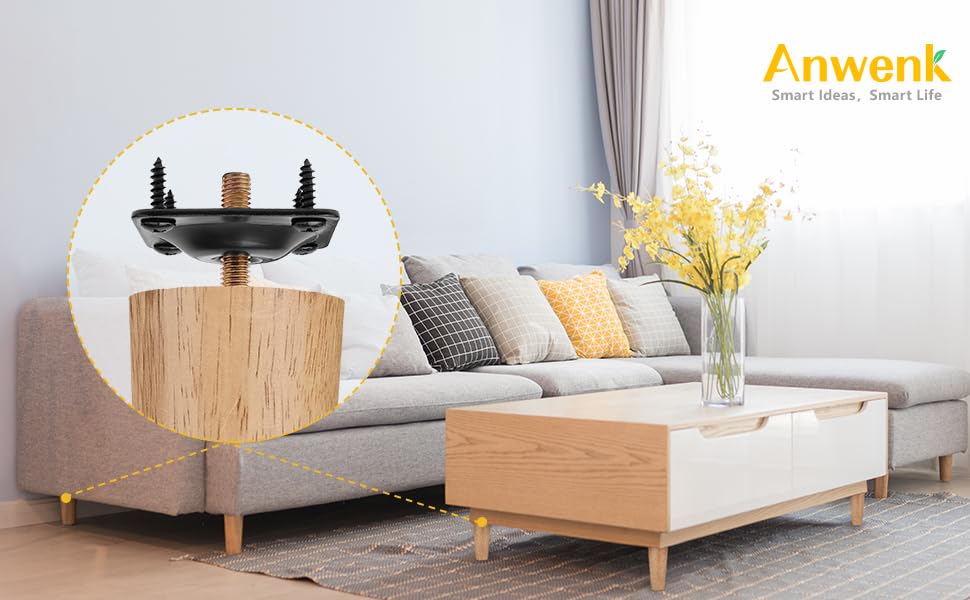 Anwenk Leg Mounting Plates, Furniture Leg Attachment Plates T-Plate 5/16" (M8) Sofa Legs with Hanger Bolts,Screws,Strengthen Weak Furniture Repair Damaged Sofa Couch Seat,Set of 4,Black - color: M8-black