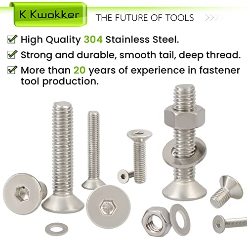24 Sizes M2 M3 M4 M5 Hex Socket Flat Head Screw Bolts and Nuts Kit, 8MM to 25MM 304 Stainless Steel Nuts and Bolts Assortment Kit Silver Metric Machine Screws 8mm 10mm 12mm 16mm 20mm 25mm - size: D. M2 M3 M4 M5