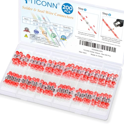 TICONN 200 Pcs Solder Seal Wire Connectors, Heat Shrink Butt Splice - size: Red 200 Pieces