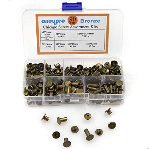 90 Sets Chicago Screws Assorted Kit 6 Sizes Bronze Leather Rivets 3/16(5mm) Screw Rivets Phillip Head Book Binding Posts Nail Rivet Chicago Bolts for DIY Leather Craft Bookbinding (5 x 4,5,6,8,10,12) - size: Bronze-4,5,6,8,10,12