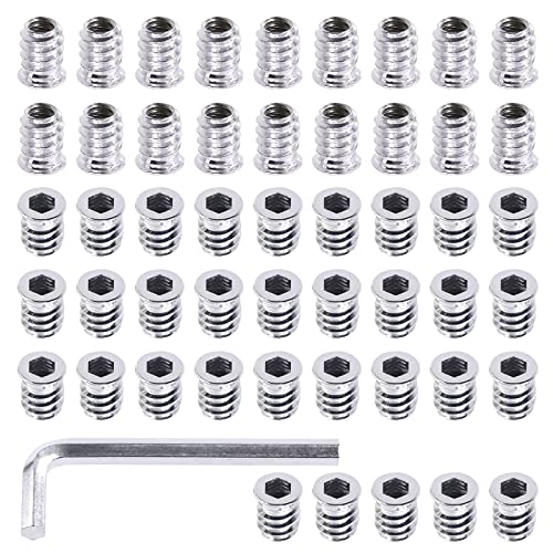Swpeet 50Pcs 1/4" - 20 x 15mm Carbon Steel White Zinc Plated Carbon Furniture Screw in Nut Threaded Wood Inserts Threaded Inserts Bolt Fastener Connector Hex Socket (1/4" - 20 x 15mm) - size: 1/4" - 20 x 15mm