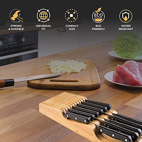 Bambüsi Knife Drawer Organizer 16 Slot In-Drawer Knife Block Holder, Bamboo - color: Bamboo, size: 17" x 5.3" x 2"