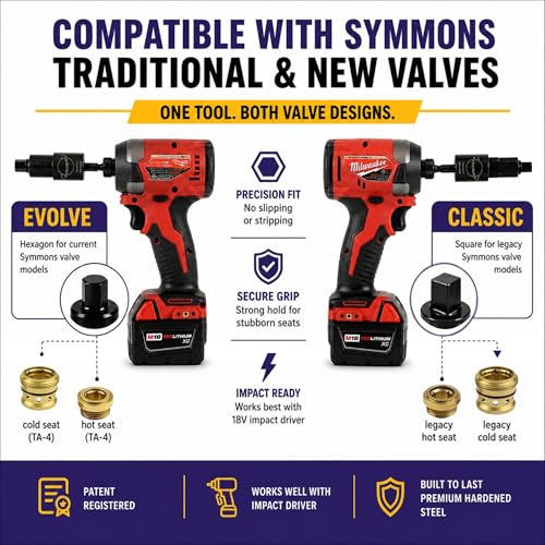 Symmons Temptrol Valves Only - 4-Piece Rebuild Kit | Symmons Seat Removal Tool for Frozen & Stripped Seats. Symmons Temptrol Rebuild Kit, not for Moen or Kohler.