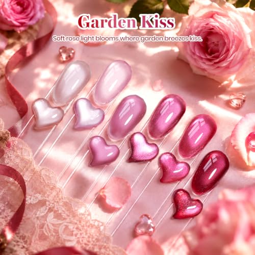 Beetles Pink Cat Eye Gel Polish Set, Garden Kiss 6 Colors Glitter Gel - color: A - Glass Pink Cat Eye | Garden Kiss