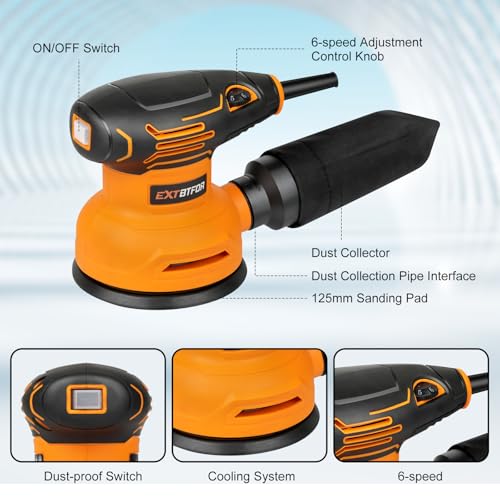 5" Orbital Sander,300W 5000-12000OPM Variable Speed 20 Sandpapers - style: Dust bag