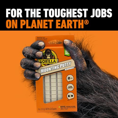 Gorilla Removable Mounting Putty Reusable & Repositionable Adhesive 84 Count Pre-Cut Squares (Pack of 6) Holds 2 lbs Back to School Supplies for Teachers Students Parents, Indoor Outdoor - size: 252 Squares (Pack of 2)