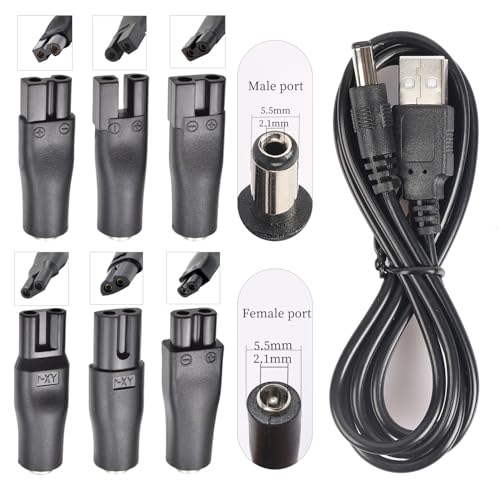 Universal Replacement 7PCS USB 5V Charger Cable, Compatible for Electric Hair Clippers, Beard Trimmers, Shavers, Beauty Instruments, Desk Lamps, Purifiers. (1)