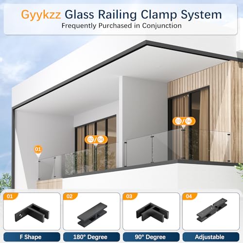 4 Pack Black Railing Glass to Glass Clamp, 180 Degrees Double Sided Clip Fit for 3/8"-1/2"(10mm-13mm) Thinkness Balustrade, SST304 Railing Holder for Fence, Balcony Deck, Indoor & Outdoor - size: 4 Pack, style: 180 Degree
